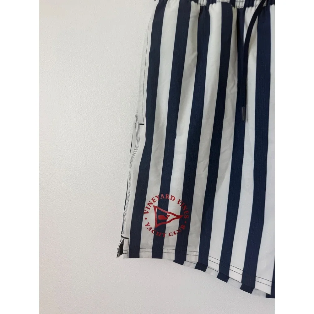 Vineyard Vines Men's Chappy Swim Trunks – Blue & White Stripe Yacht Club Medium